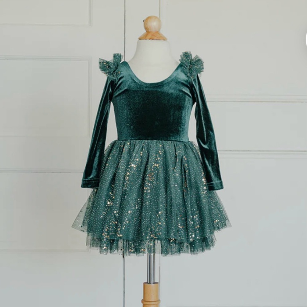 Like new 3T Velour Ballerina Dress - Mistletoe/green color